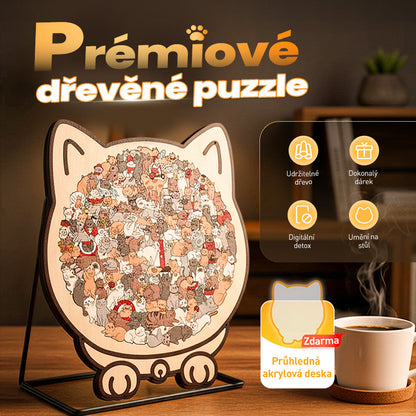 🎅🎄135dílné dřevěné puzzle ve tvaru kočky v barvách Morandiho🐱🎁