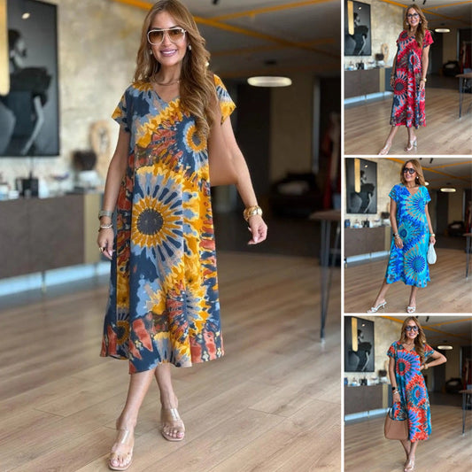 【S-4XL】👗Šaty s potiskem do V