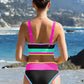 🔥🎁Novinka: 50% SLEVA🔥🌼 Třídílné sportovní bikiny z nylonu s barevnými bloky – vysoký pas se zeštíhlujícím efektem na břicho 👙