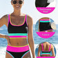 🔥🎁Novinka: 50% SLEVA🔥🌼 Třídílné sportovní bikiny z nylonu s barevnými bloky – vysoký pas se zeštíhlujícím efektem na břicho 👙