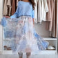 👗Modrý dvoudílný set: modrý top s mašlí na zádech a tylová sukně