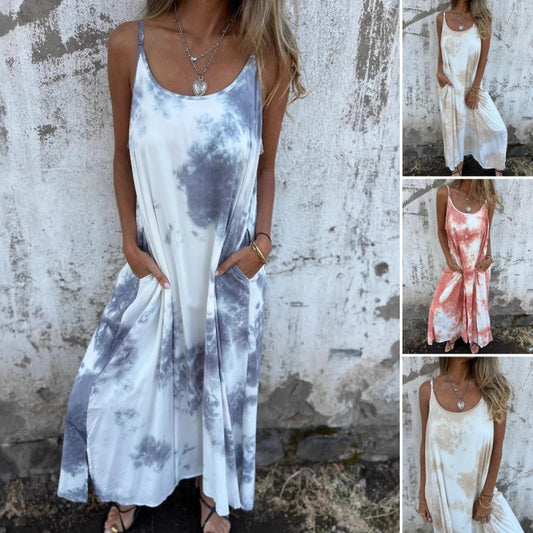 ✨Dámské Tie Dye Gradient barva tištěné špagety popruh šaty