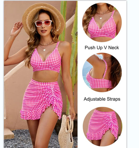 👙Vysoký pas bikiny sety dámské bříško kontrola Gingham